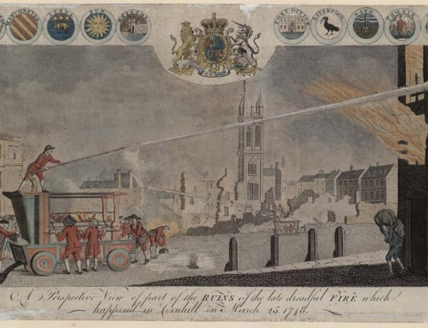 A perspective view of the ruins of the late dreadful fire which happened in Cornhill on March 25th 1748