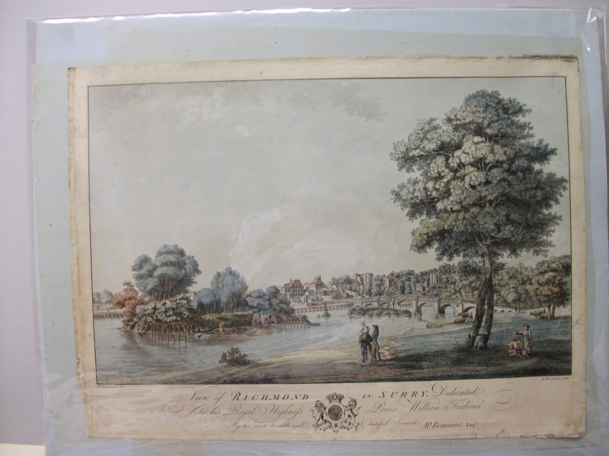 Estampe Ancienne Pont Richmond 1929 - Surrey - Lithographie - Art Mural 10,15x7,25 Pouces