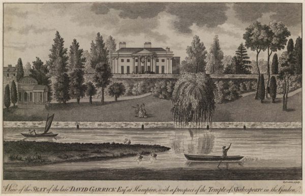 A View of the Seat of the late David Garrick Esqr at Hampton with a prospect of the Temple of Shakespear in the Garden