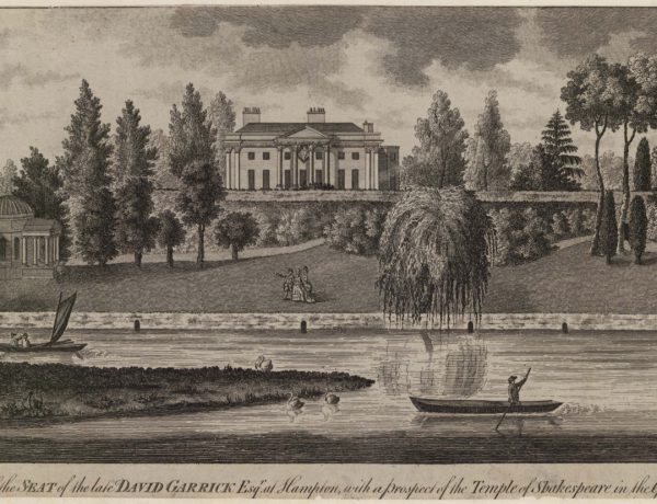 A View of the Seat of the late David Garrick Esqr at Hampton with a prospect of the Temple of Shakespear in the Garden