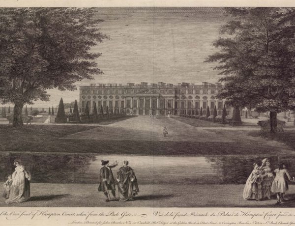 A perspective View of the East front of Hampton Court taken from the Park Gate