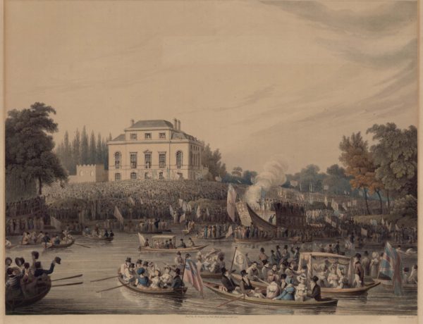 Arrival at Brandenburgh House of the Waterman and Co. with an Address to the Queen on the 3rd October 1820