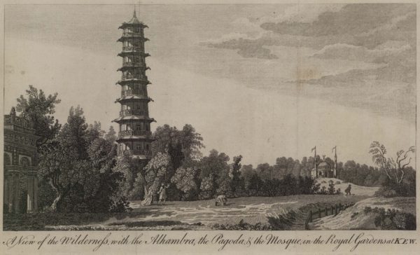 A View of the Wilderness, with the Alhambra, the Pagoda and the Mosque, in the Royal Gardens at Kew