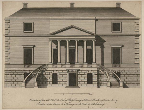 Elevation of the Rt Honble the Earl of Bessborough’s Villa at Rowhampton in Surry