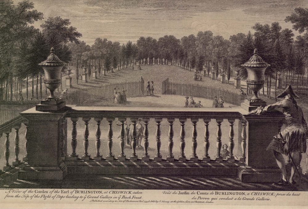 A View of the Garden of the Earl of Burlington at Chiswick taken from the Top of the Flight of Steps leading to ye Grand Gallery in ye Back Front