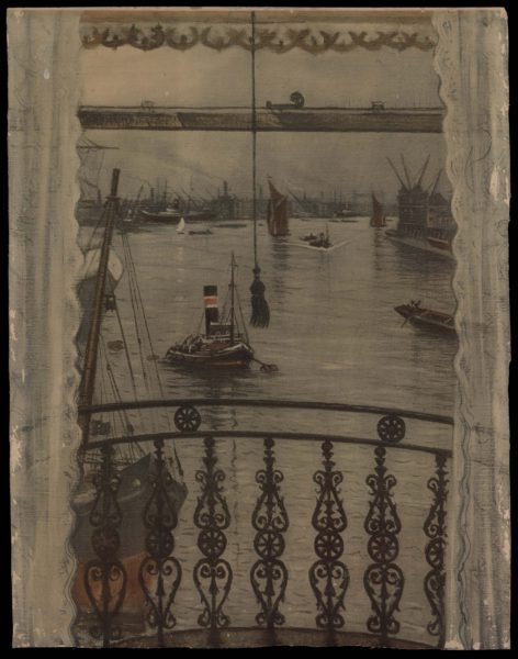 colour print of London Docks