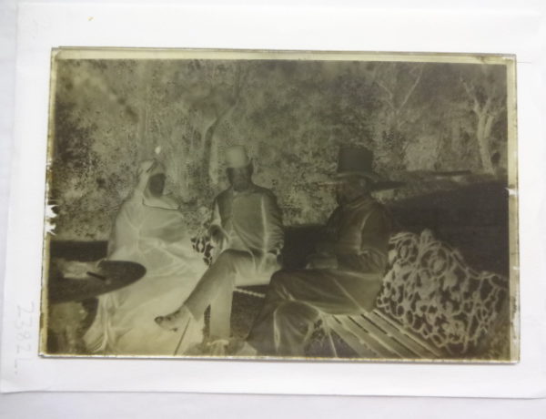 Sir Richard and Isabel Burton and another man sitting in the garden at Trieste