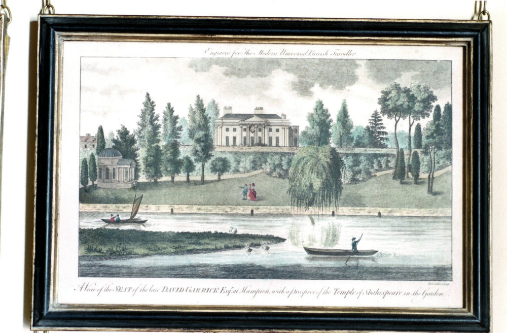 A View of the Seat of the late David Garrick Esq. at Hampton, with a prospect of the Temple of Shakespeare in the Garden