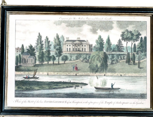 A View of the Seat of the late David Garrick Esq. at Hampton, with a prospect of the Temple of Shakespeare in the Garden