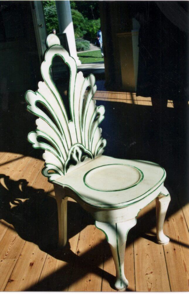Pair of painted oak acanthus-backed chairs