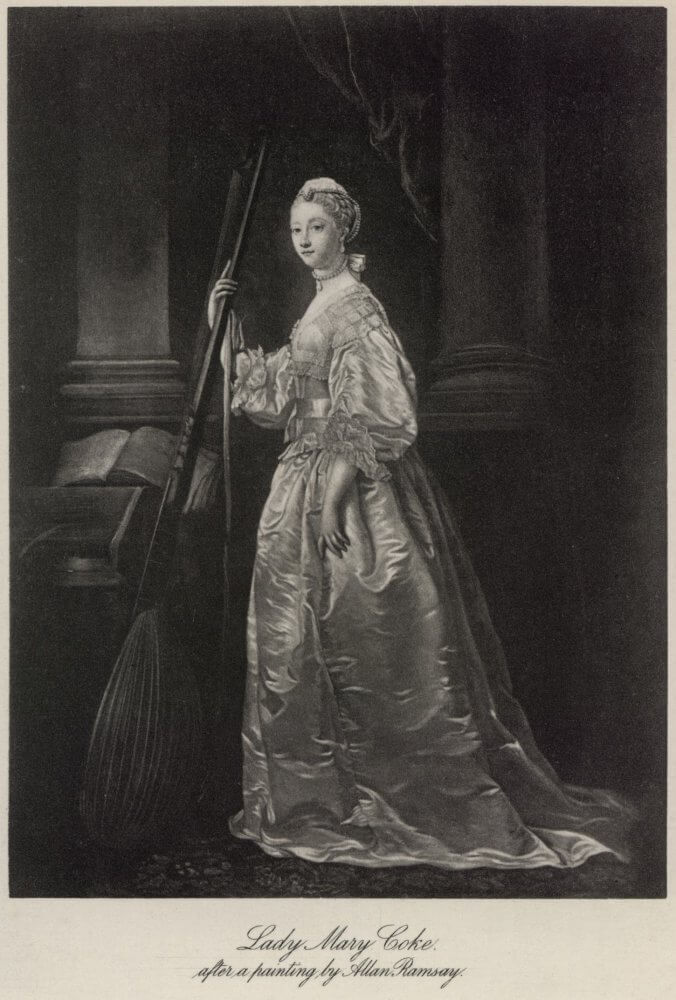 Lithographic print of a portrait painting of Lady Mary Coke by Allan Ramsay.